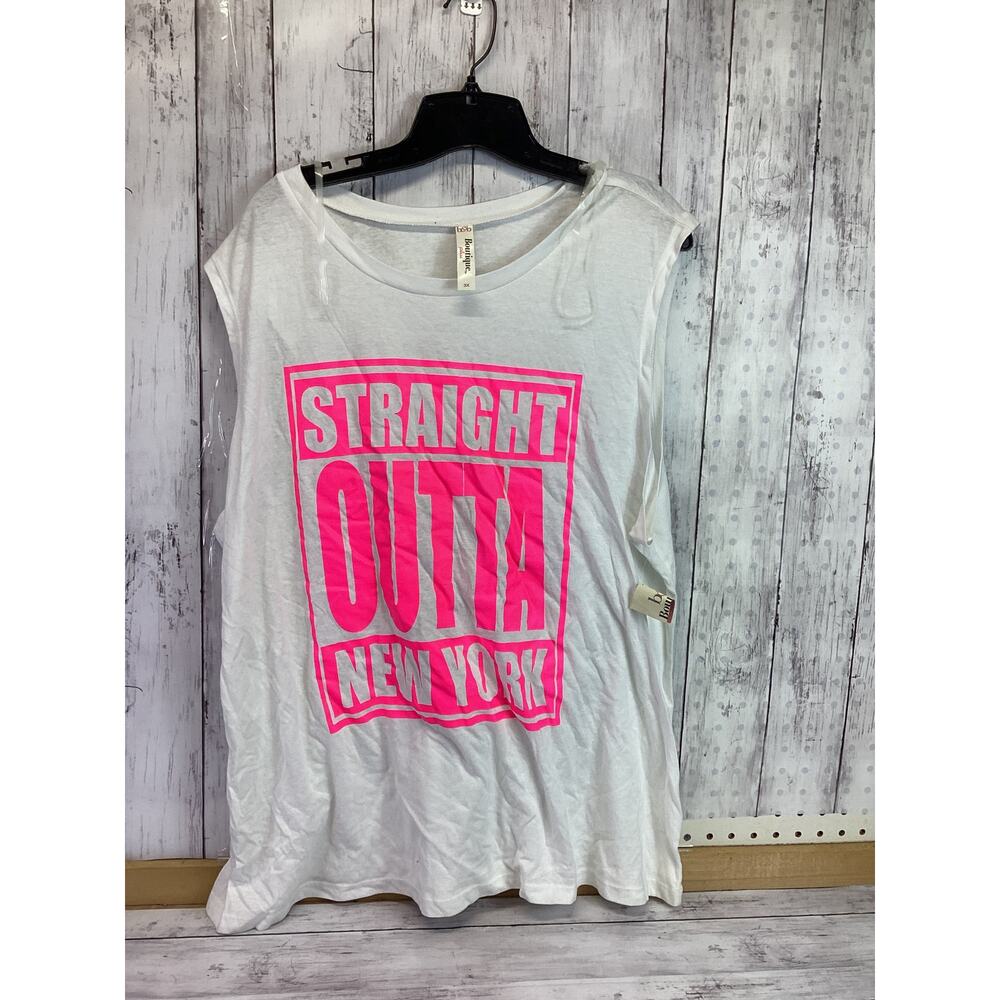 B&B Boutique Straight Outta New York T-Shirt Size 3X Plus White Sleeveless